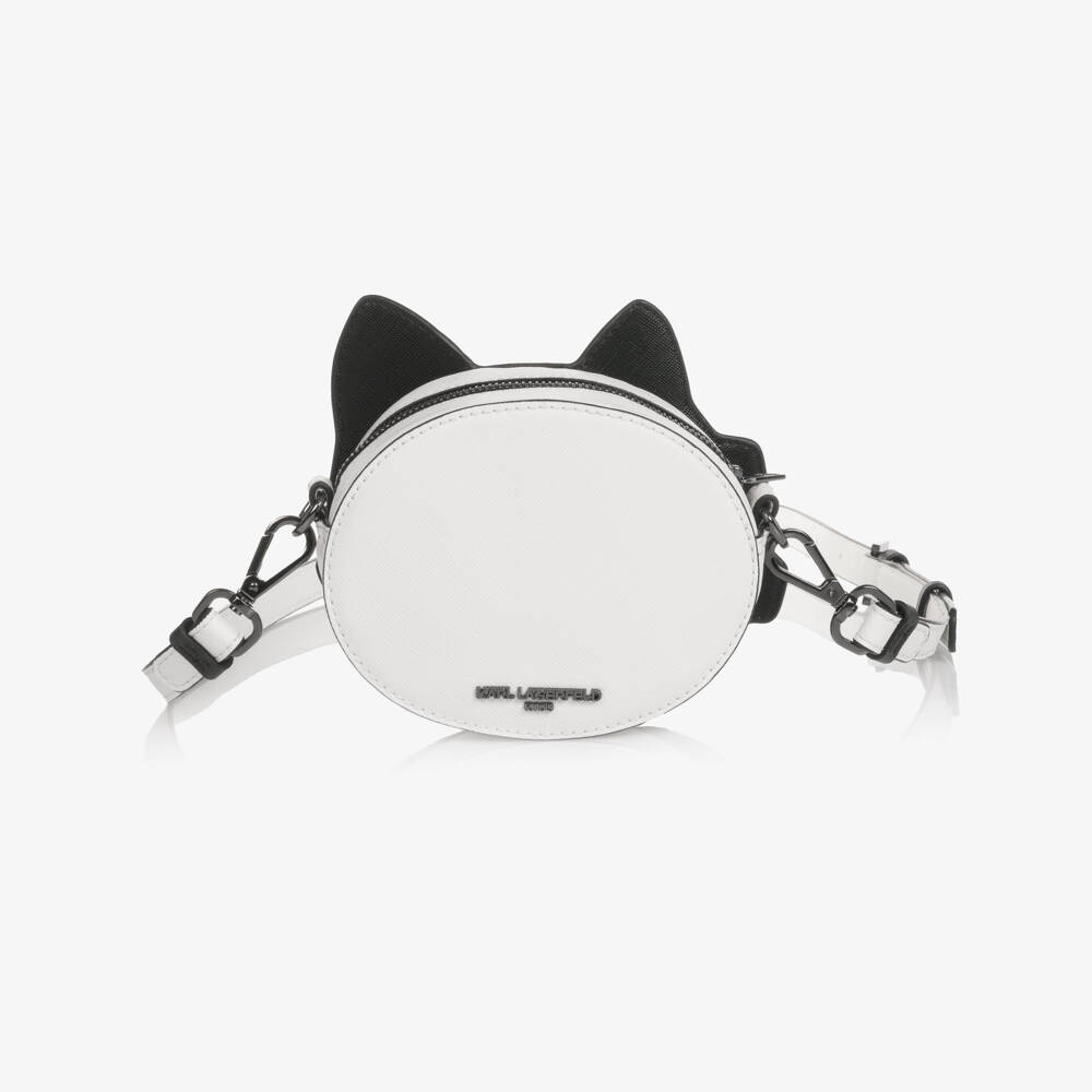 KARL LAGERFELD KIDS-Girls White Diamanté Embellished Choupette Bag (14cm) | Childrensalon Outlet