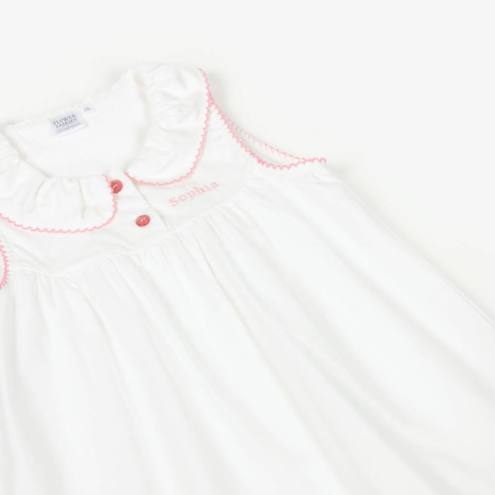 Flower Fairies™ by Childrensalon-Girls White Embroidered Fairy Cotton Personalised Nightdress | Childrensalon Outlet