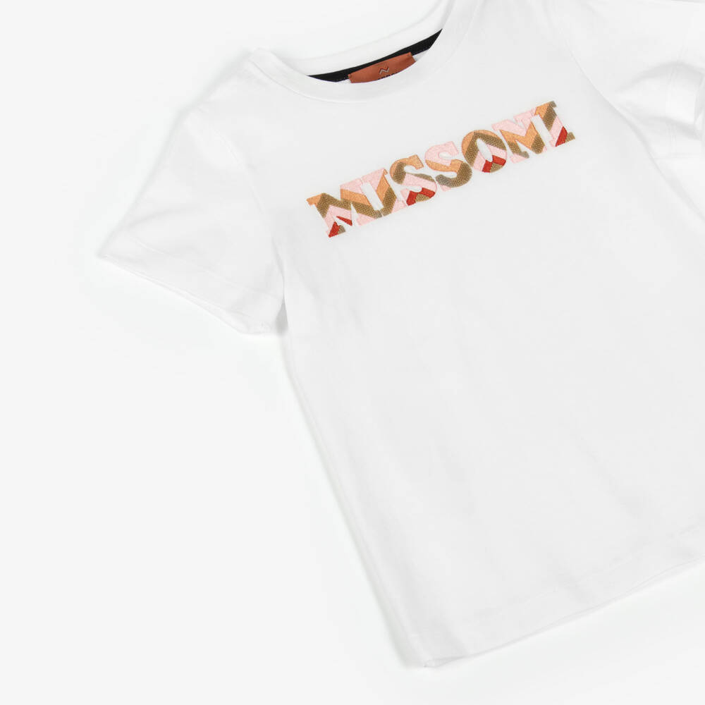 Missoni-Girls White Embroidered Logo Cotton T-Shirt | Childrensalon Outlet