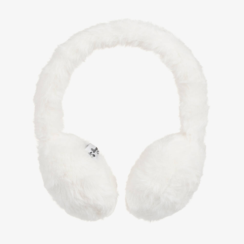 Bonpoint-Girls White Faux Fur Branded Ear Muffs | Childrensalon Outlet