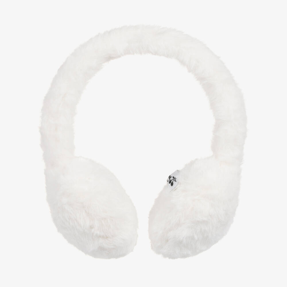Bonpoint-Girls White Faux Fur Branded Ear Muffs | Childrensalon Outlet