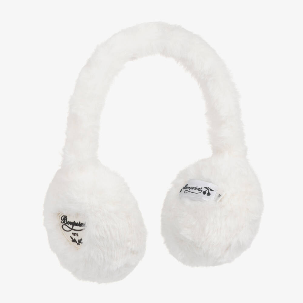 Bonpoint-Girls White Faux Fur Branded Ear Muffs | Childrensalon Outlet