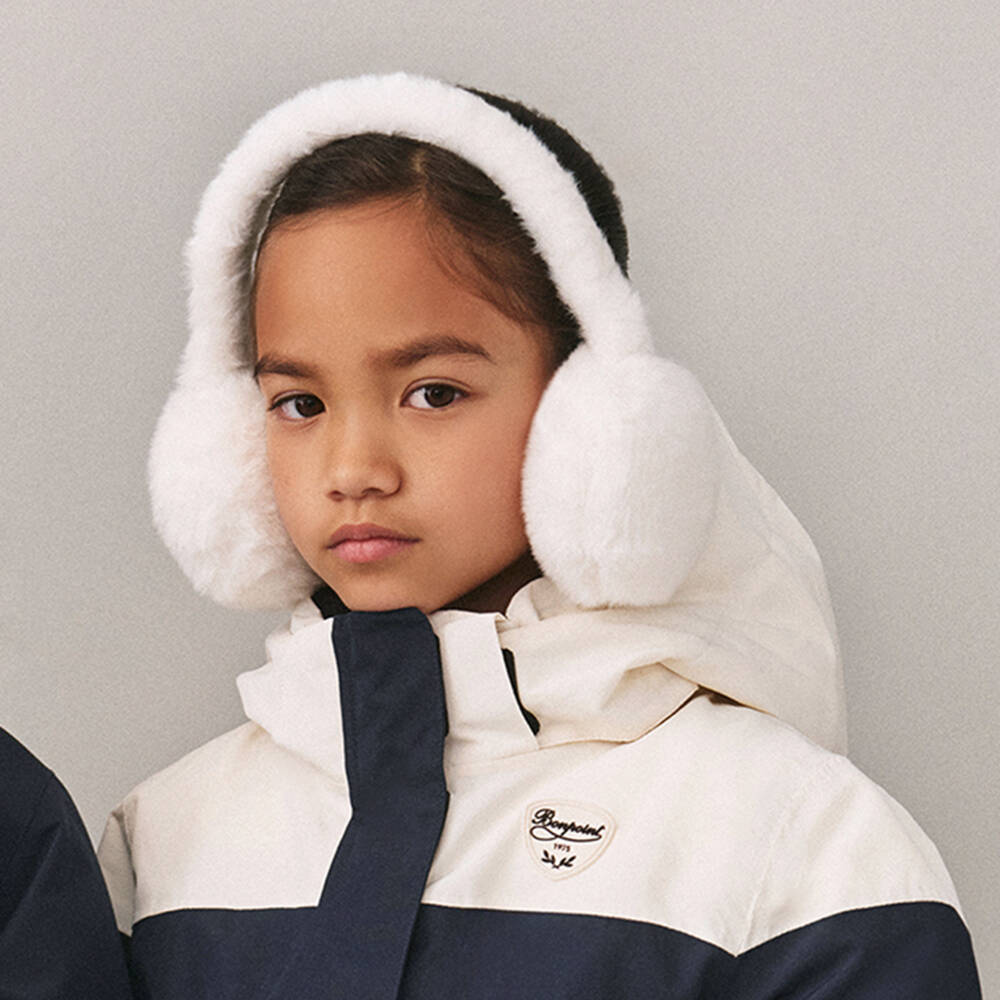 Bonpoint-Girls White Faux Fur Branded Ear Muffs | Childrensalon Outlet