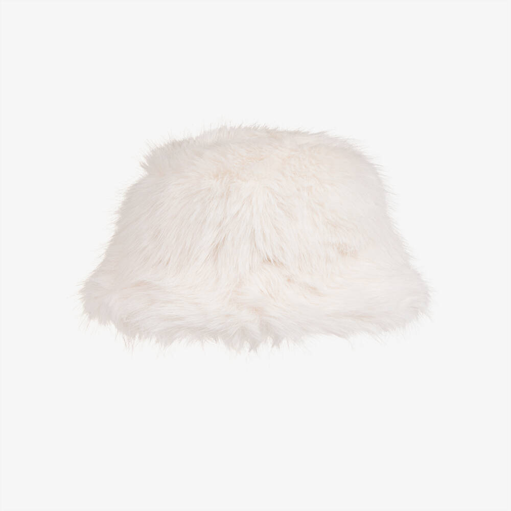 Guess-Girls White Faux Fur Bucket Hat | Childrensalon Outlet