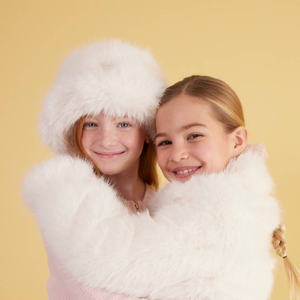 Guess-Girls White Faux Fur Bucket Hat | Childrensalon Outlet