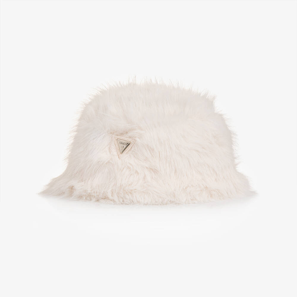 Guess-Girls White Faux Fur Bucket Hat | Childrensalon Outlet
