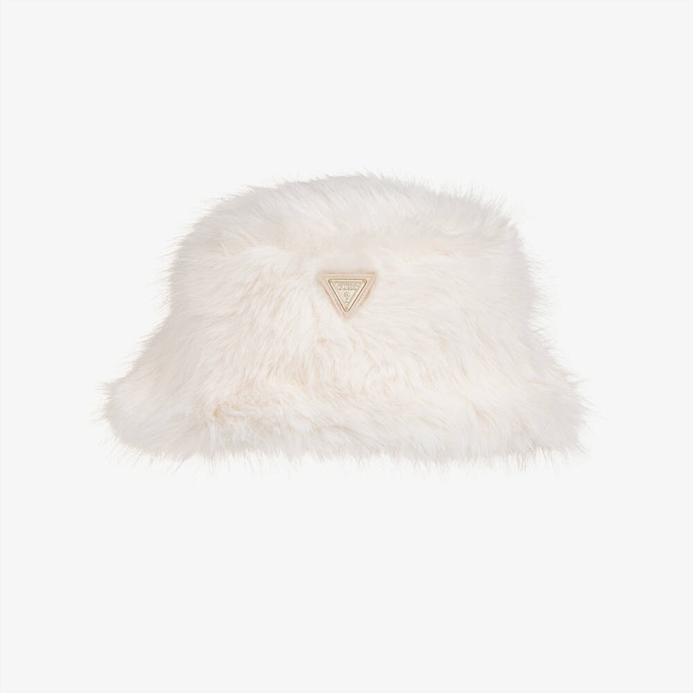 Guess-Girls White Faux Fur Bucket Hat | Childrensalon Outlet