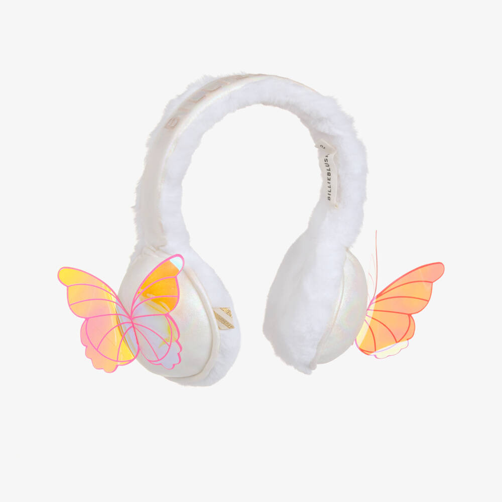Billieblush-Girls White Faux Fur Earmuffs with Butterfly Detail | Childrensalon Outlet