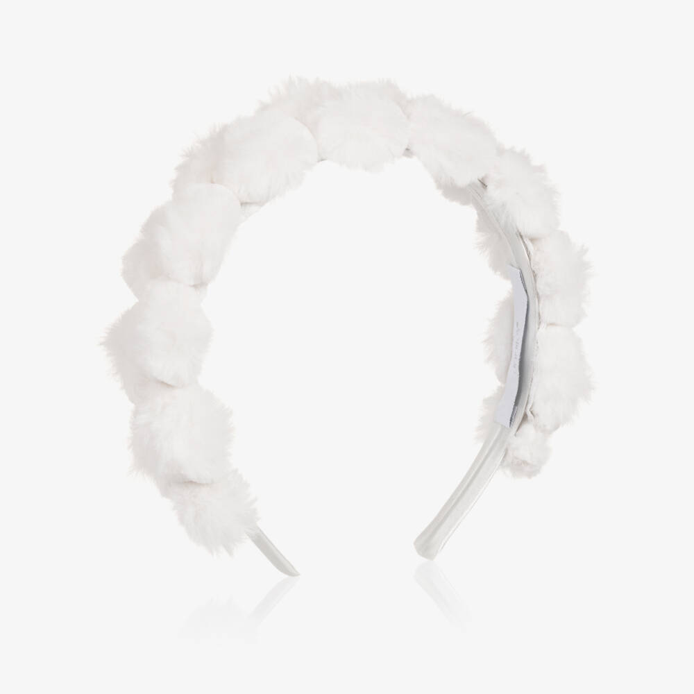 Jamiks-عصابة رأس بيضاء ناعمة للبنات مع كرات بوم بوم | Childrensalon Outlet