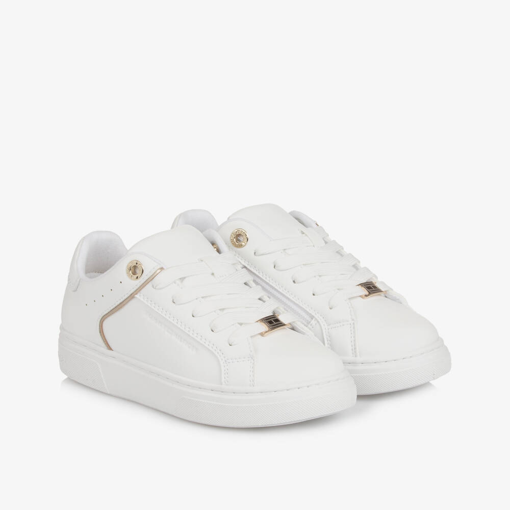 Tommy Hilfiger-Girls White Faux Leather Court Trainers | Childrensalon Outlet