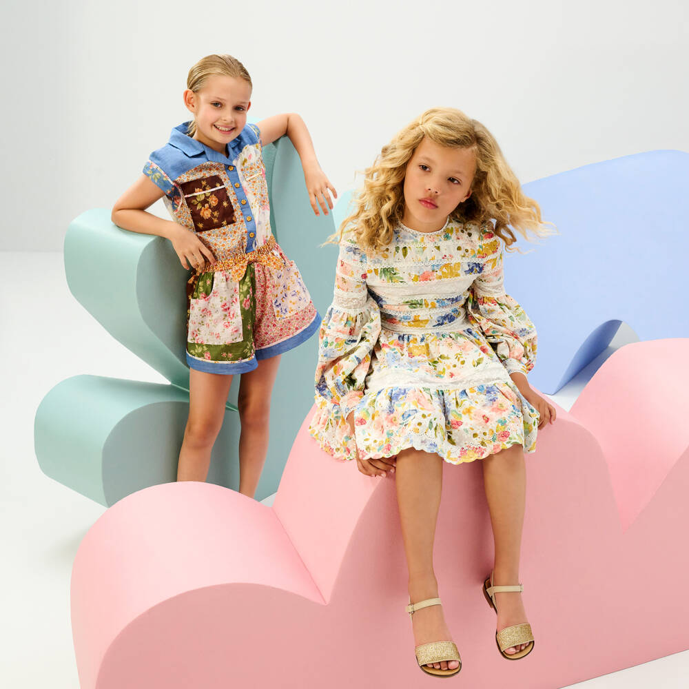 Marlo Kids-Girls White Floral Diamanté & Lace Cotton Dress | Childrensalon Outlet