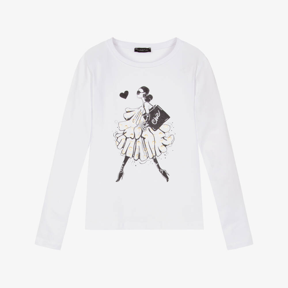 Fun & Fun-Girls White Girl Graphic Long Sleeved Top | Childrensalon Outlet