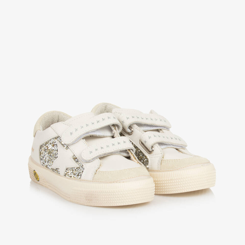 Golden Goose-Girls White Glitter & Leather May Trainers | Childrensalon Outlet