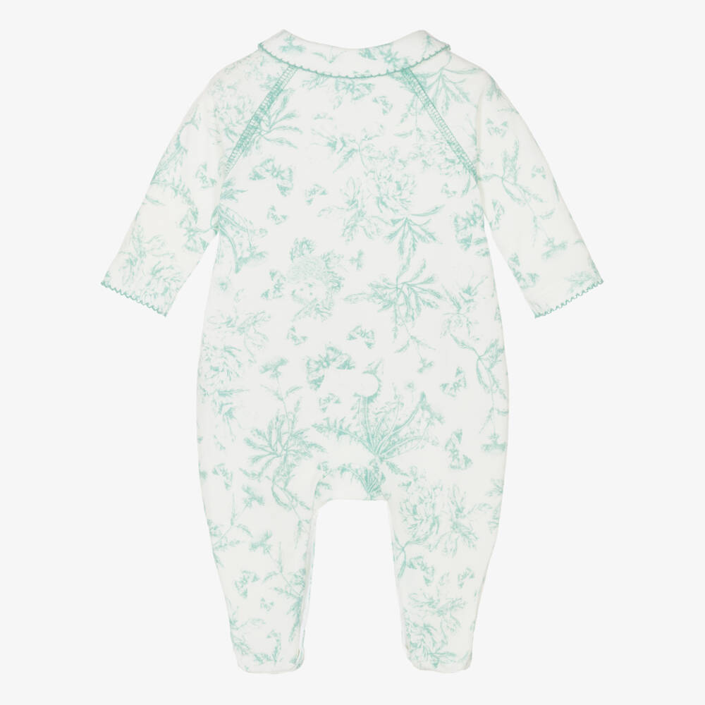 Tartine et Chocolat-Girls White & Green Cotton Floral Print Babygrow | Childrensalon Outlet