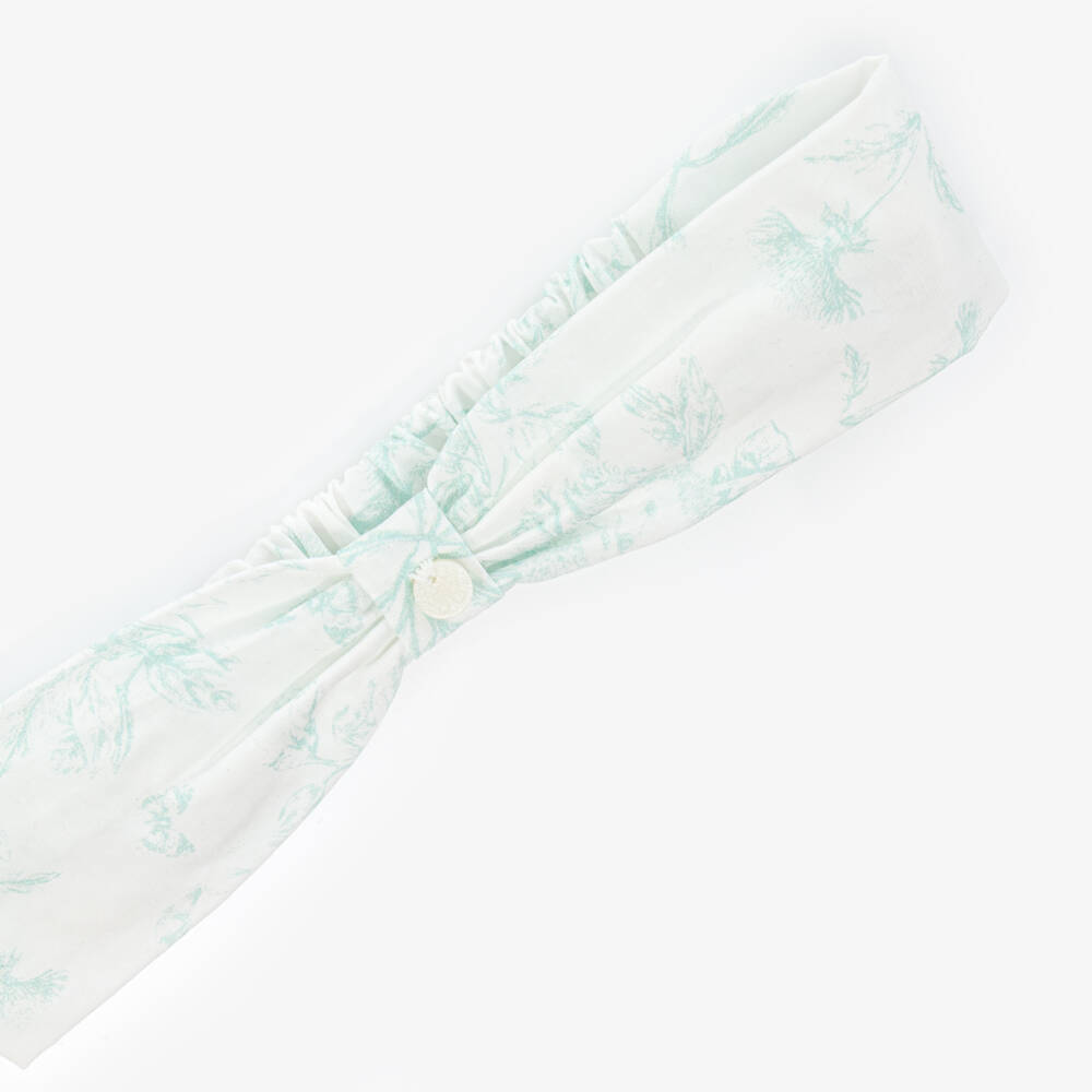 Tartine et Chocolat-Girls White & Green Floral Print Cotton Headband | Childrensalon Outlet