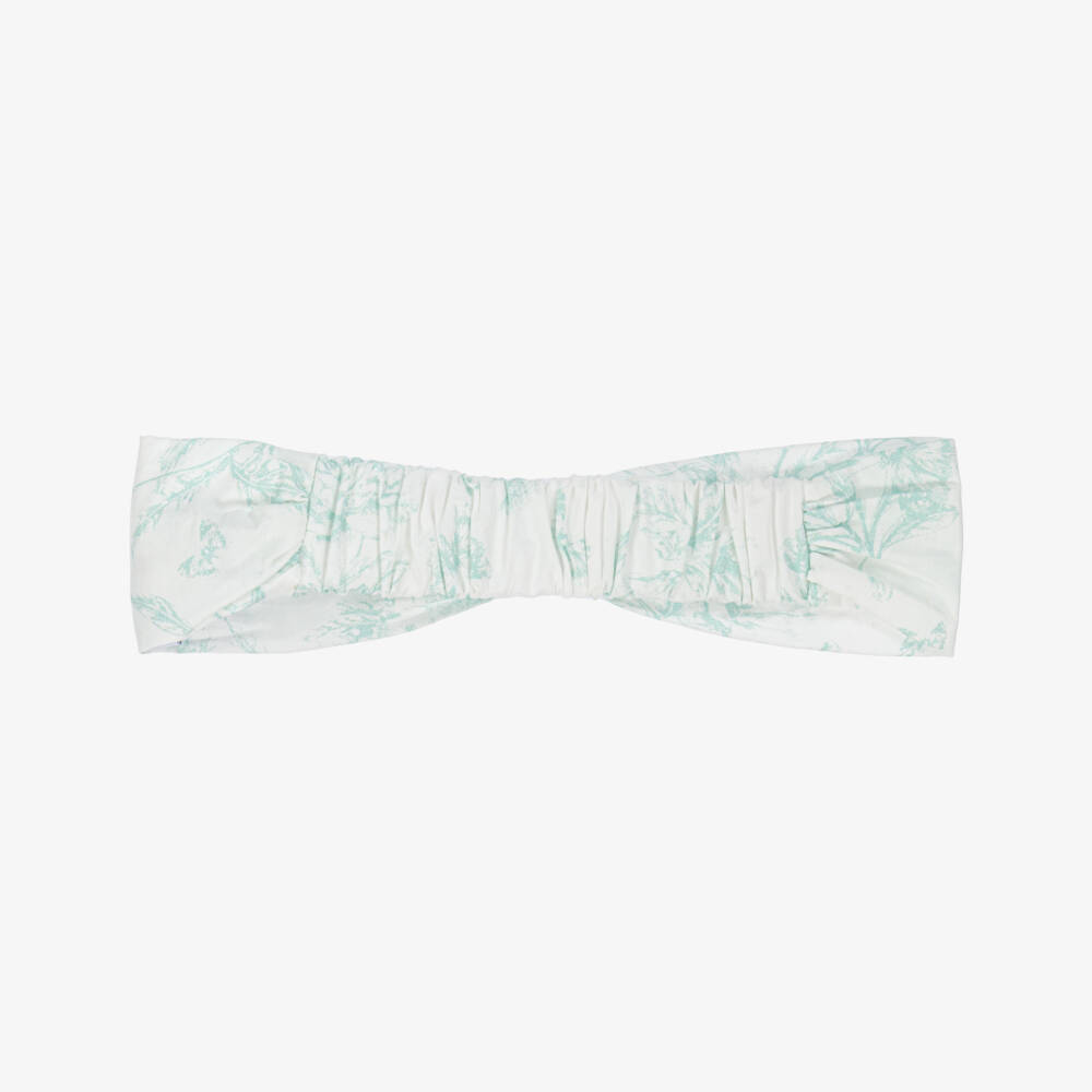 Tartine et Chocolat-Girls White & Green Floral Print Cotton Headband | Childrensalon Outlet