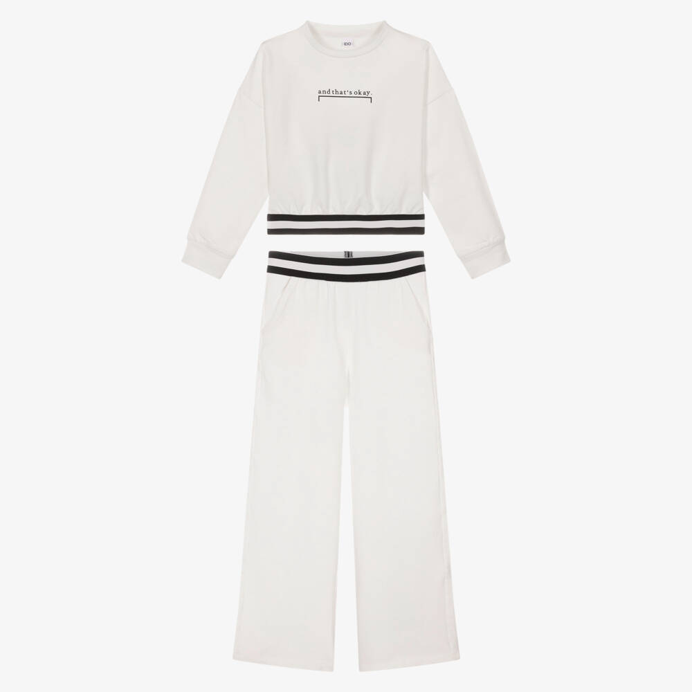 iDO-Girls White Jersey Tracksuit with Slogan Print | Childrensalon Outlet