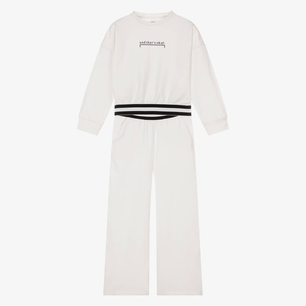 iDO-Girls White Jersey Tracksuit with Slogan Print | Childrensalon Outlet