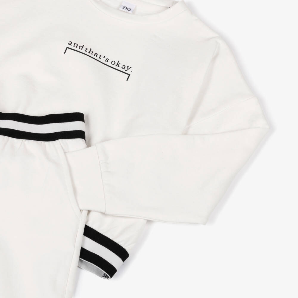 iDO-Girls White Jersey Tracksuit with Slogan Print | Childrensalon Outlet