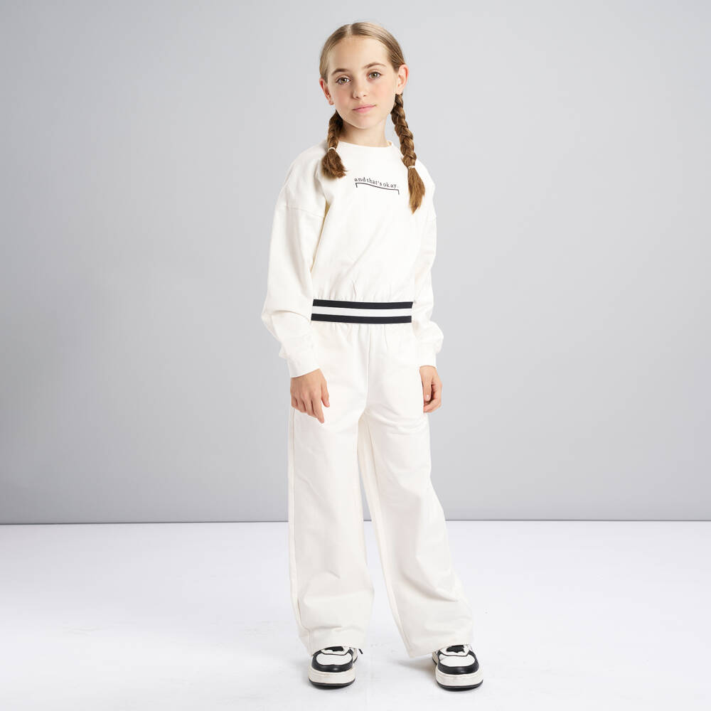iDO-Girls White Jersey Tracksuit with Slogan Print | Childrensalon Outlet