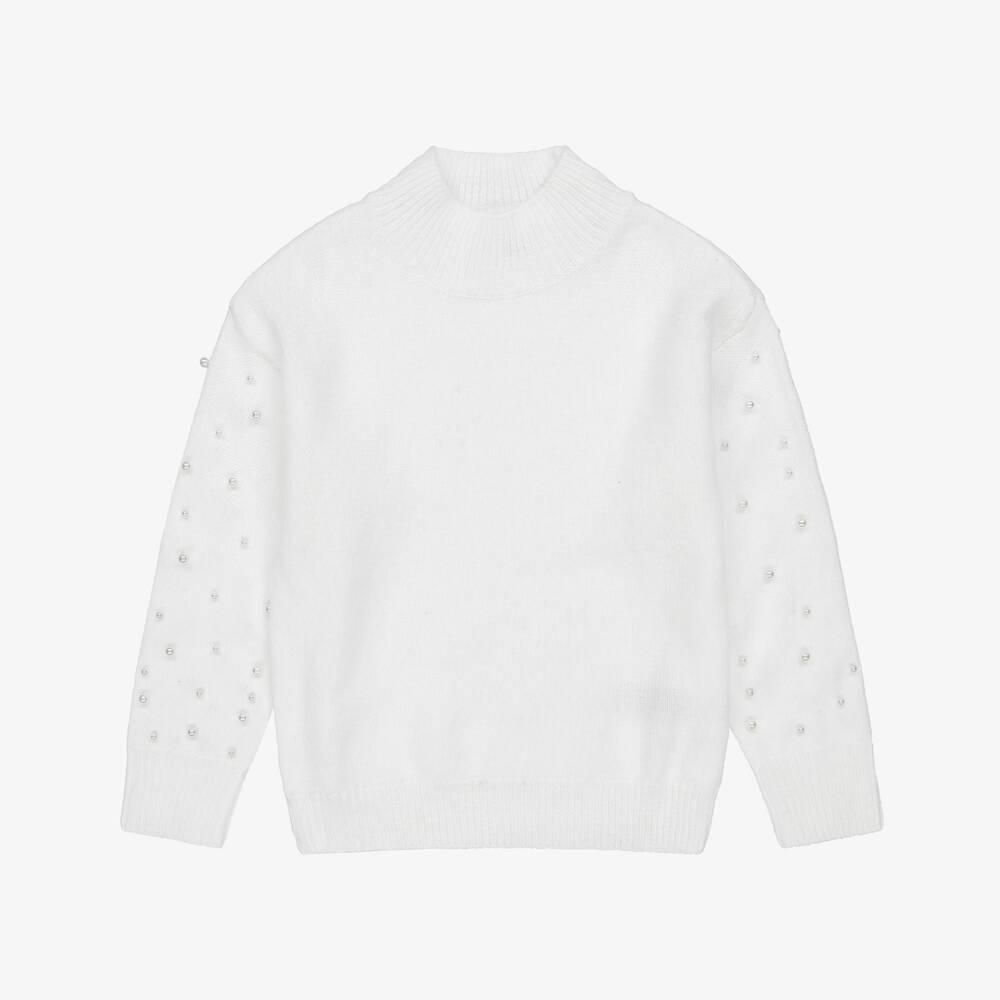 iDO-Girls White Knitted Sweater with Faux Pearls | Childrensalon Outlet
