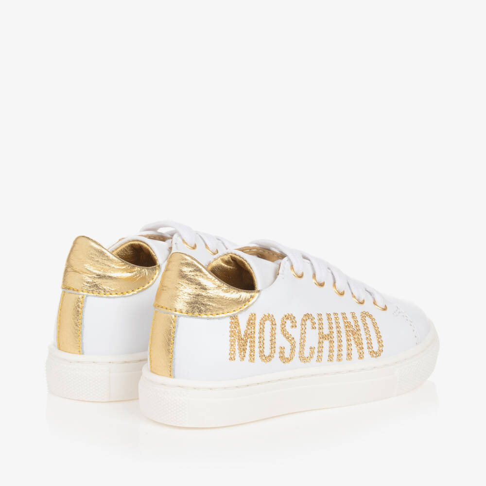 Moschino-Girls White Leather Lace-Up Trainers | Childrensalon Outlet