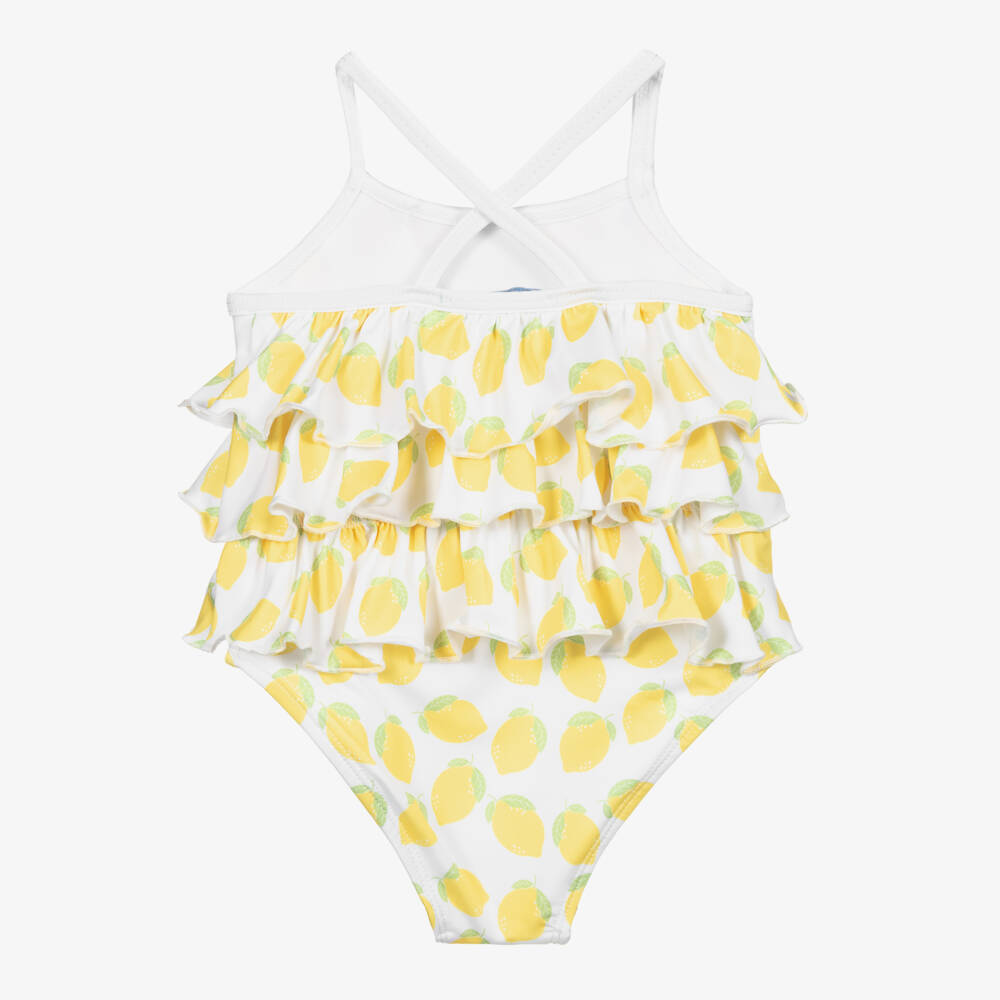 Mitty James-Girls White Lemon Ruffle Swimsuit (UPF50+) | Childrensalon Outlet