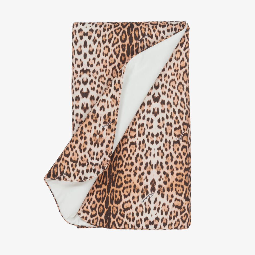 Roberto Cavalli-Girls White & Leopard Print Padded Blanket (75cm) | Childrensalon Outlet