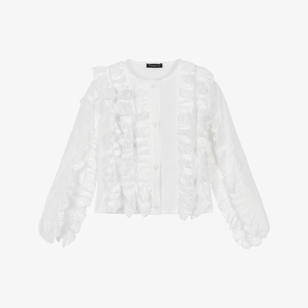 Fun & Fun-Girls White Long Sleeved Ruffle Blouse | Childrensalon Outlet