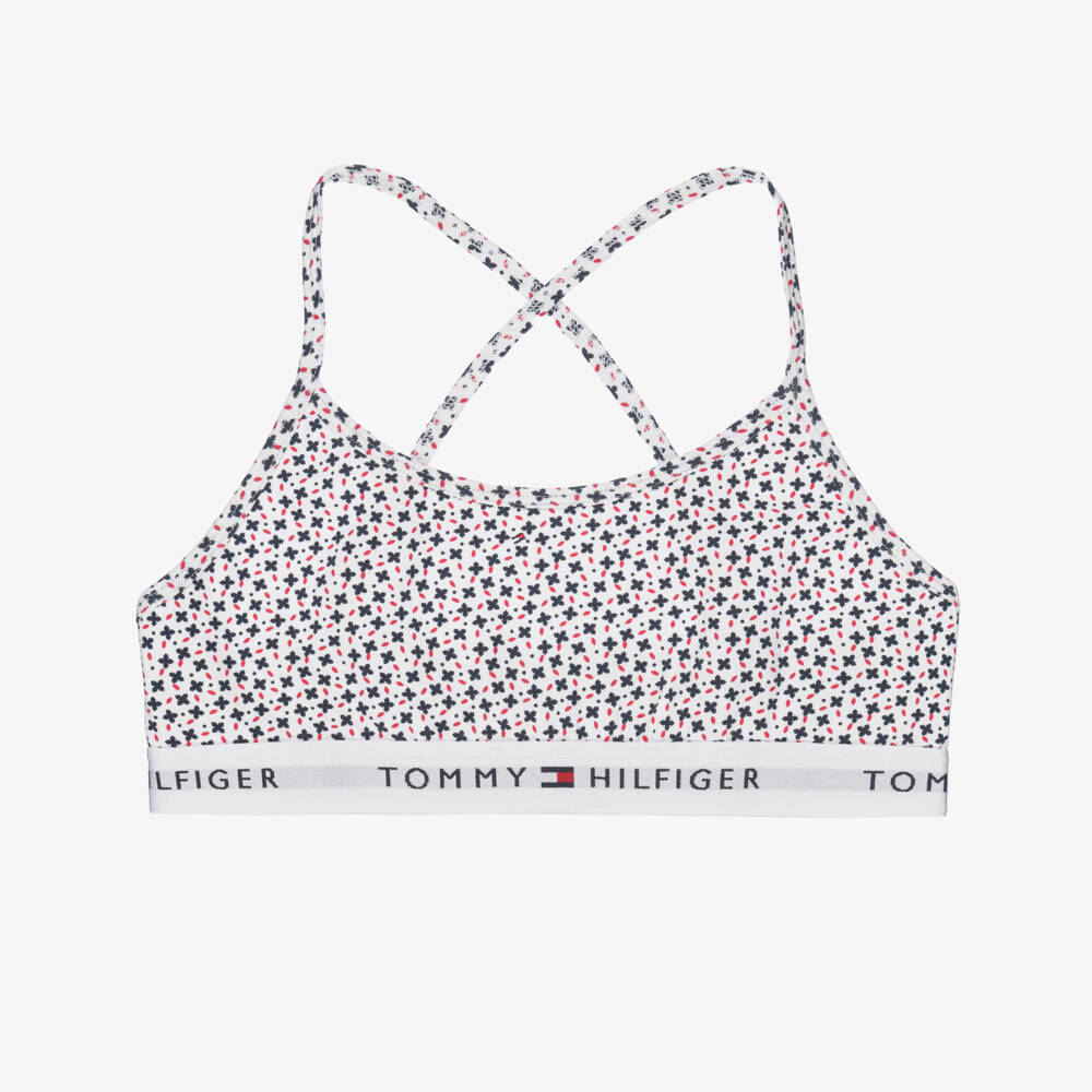 Tommy Hilfiger-Girls White & Navy Blue Cotton Jersey Bras (2 Pack) | Childrensalon Outlet