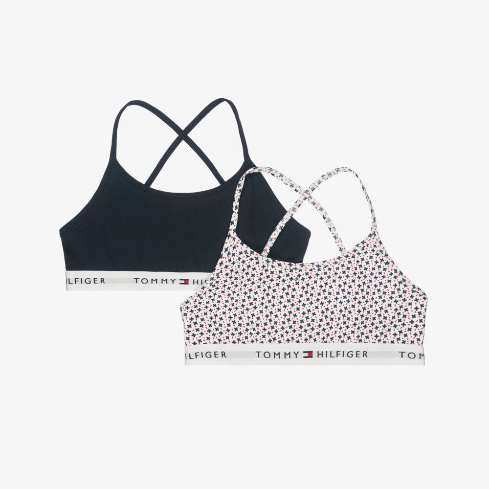 Tommy Hilfiger-Girls White & Navy Blue Cotton Jersey Bras (2 Pack) | Childrensalon Outlet