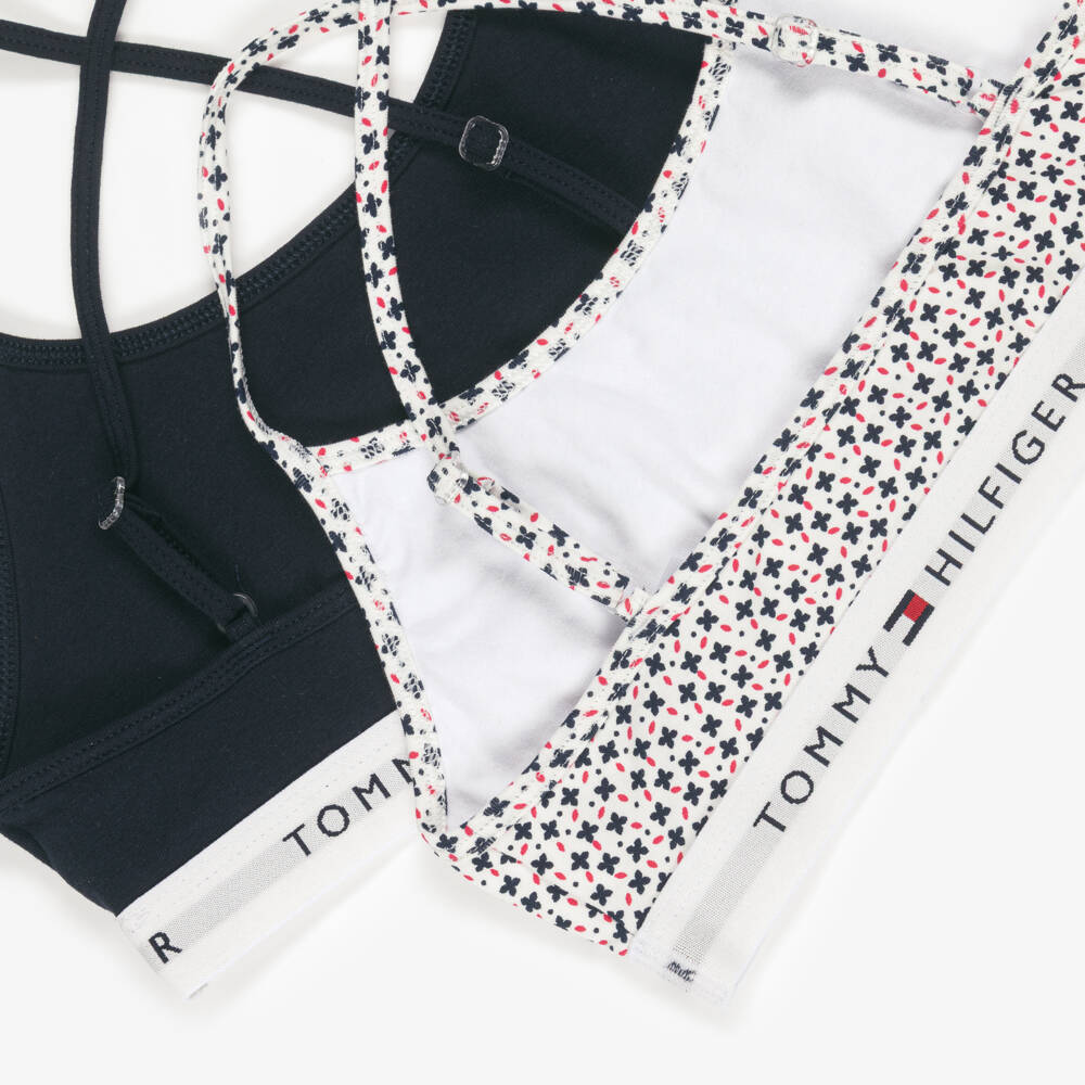 Tommy Hilfiger-Girls White & Navy Blue Cotton Jersey Bras (2 Pack) | Childrensalon Outlet