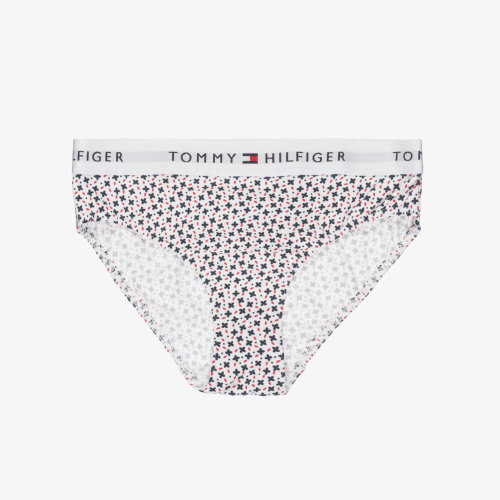 Tommy Hilfiger-Girls White & Navy Blue Cotton Knickers (2 Pack) | Childrensalon Outlet