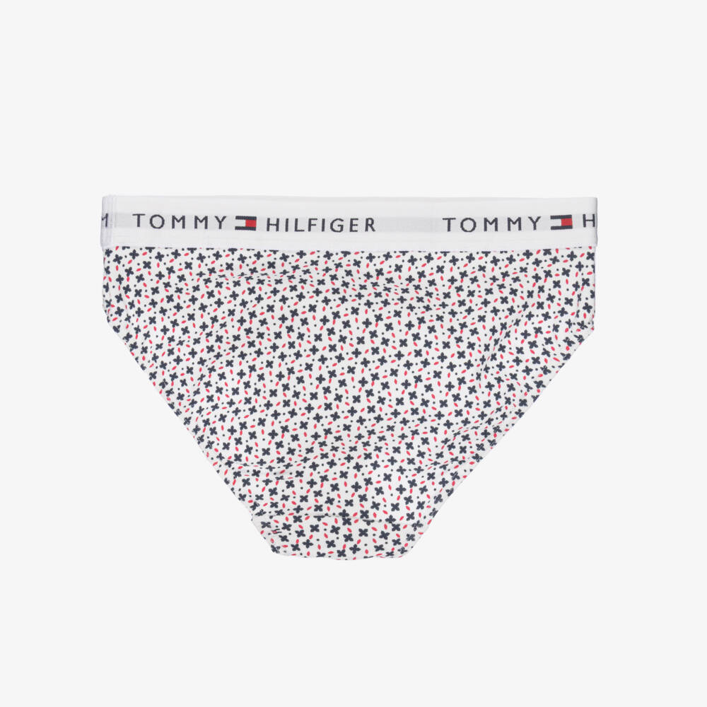 Tommy Hilfiger-Girls White & Navy Blue Cotton Knickers (2 Pack) | Childrensalon Outlet