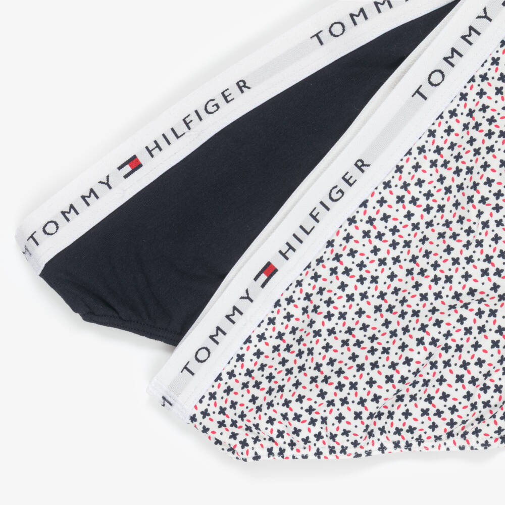 Tommy Hilfiger-Girls White & Navy Blue Cotton Knickers (2 Pack) | Childrensalon Outlet