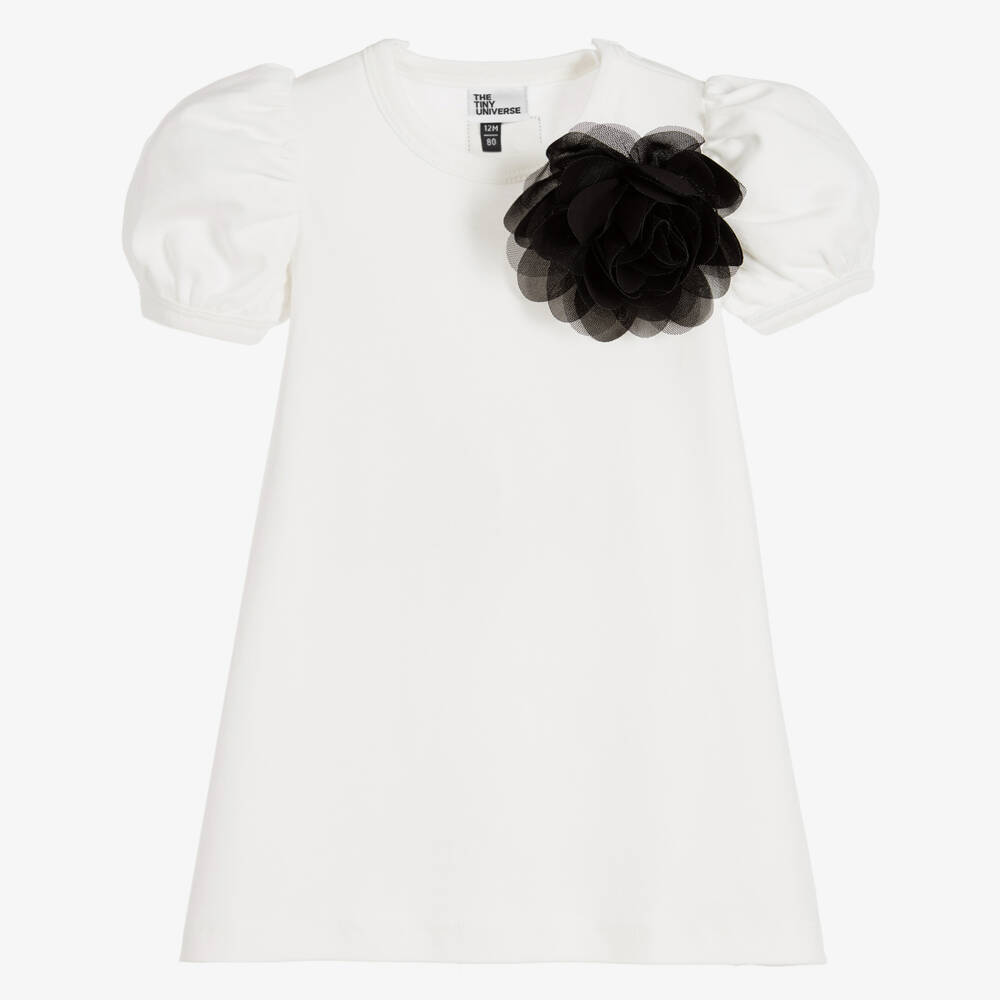 The Tiny Universe-Girls White Organic Cotton Flower Dress | Childrensalon Outlet