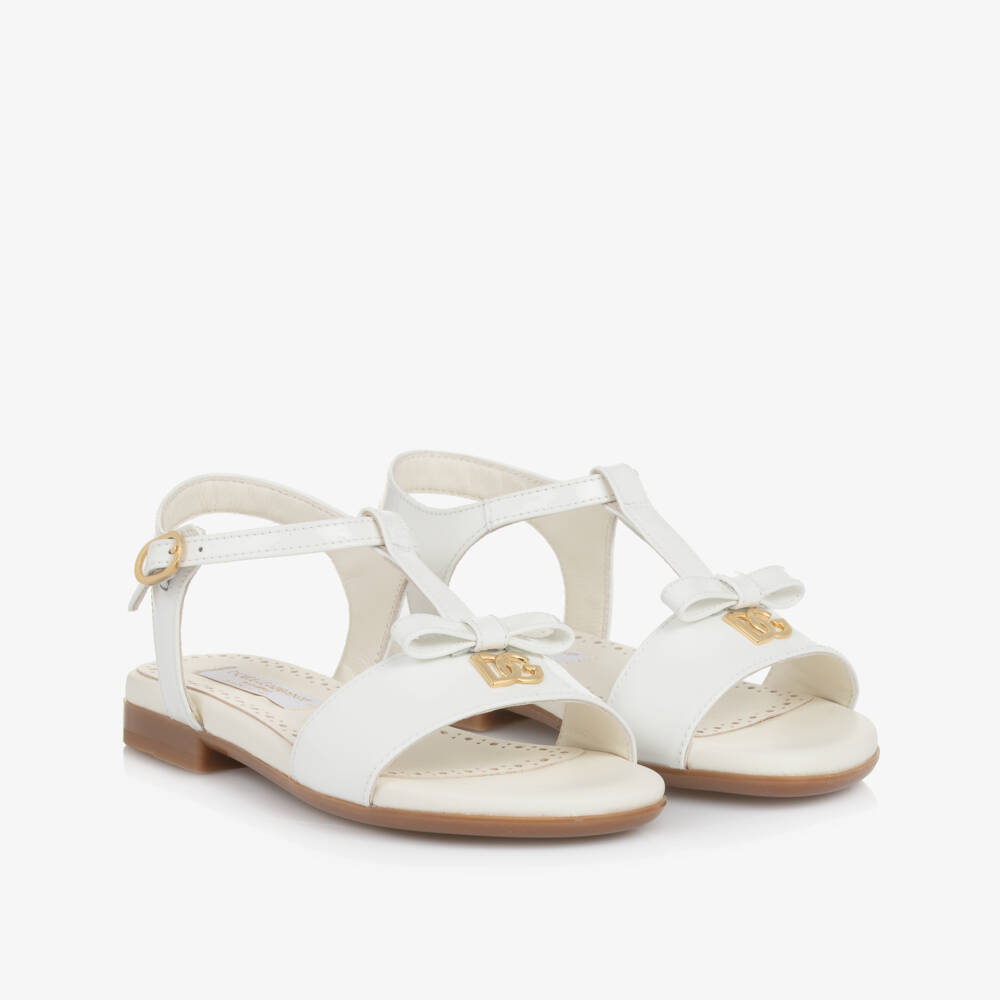 Dolce & Gabbana-Girls White Patent Leather DG Logo Sandals | Childrensalon Outlet