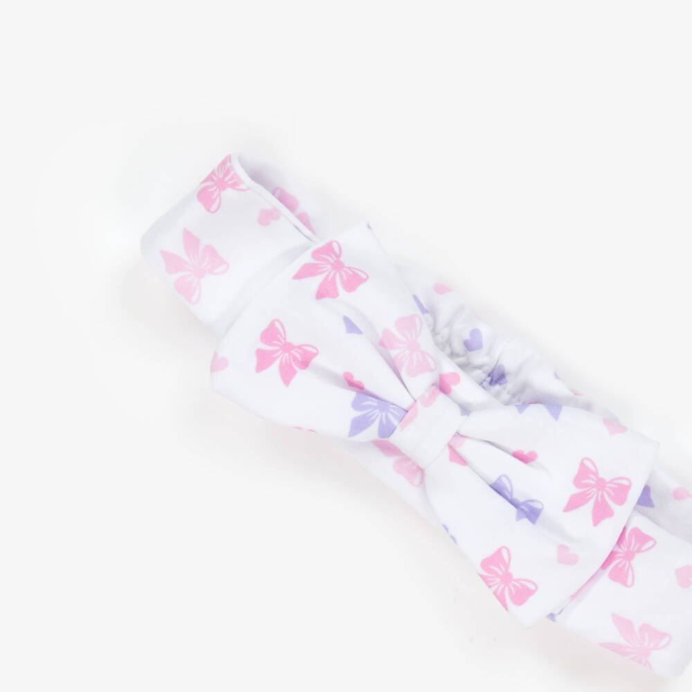 Kissy Kissy-Girls White Pima Cotton Bow Headband | Childrensalon Outlet