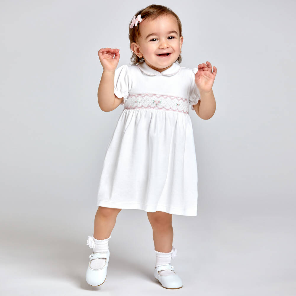 Mini-la-Mode-Girls White Pima Cotton Smocked Dress | Childrensalon Outlet