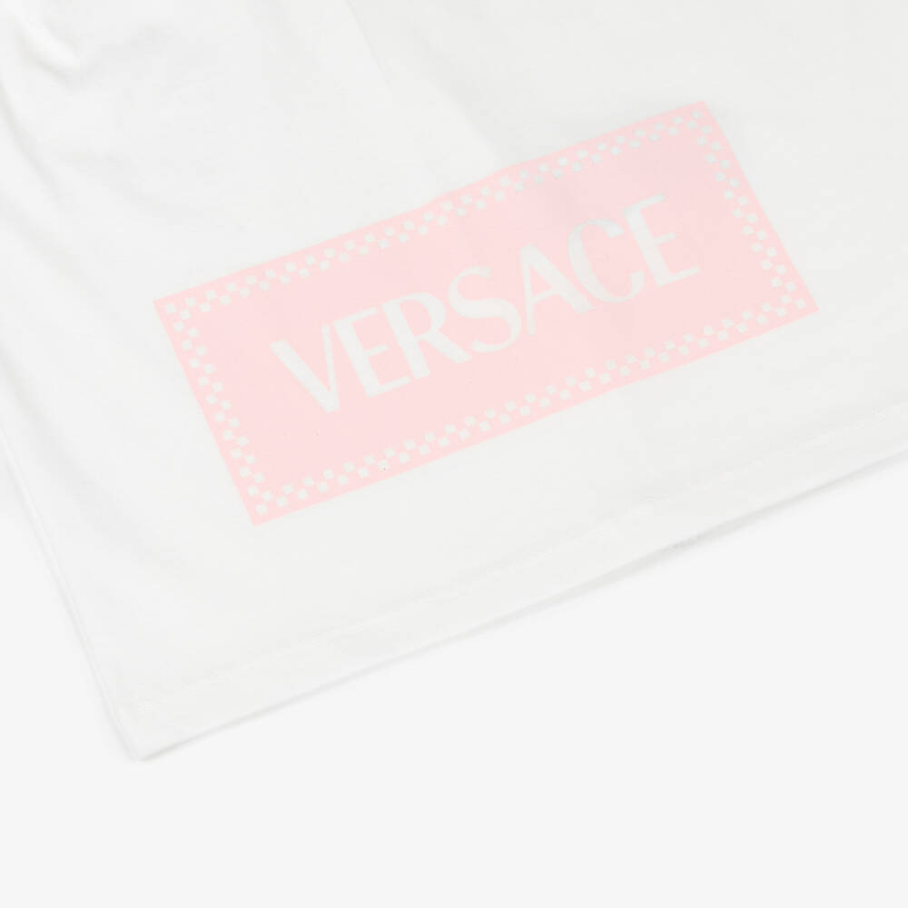 Versace-Girls White & Pink '90s Vintage Logo Cotton T-Shirt | Childrensalon Outlet