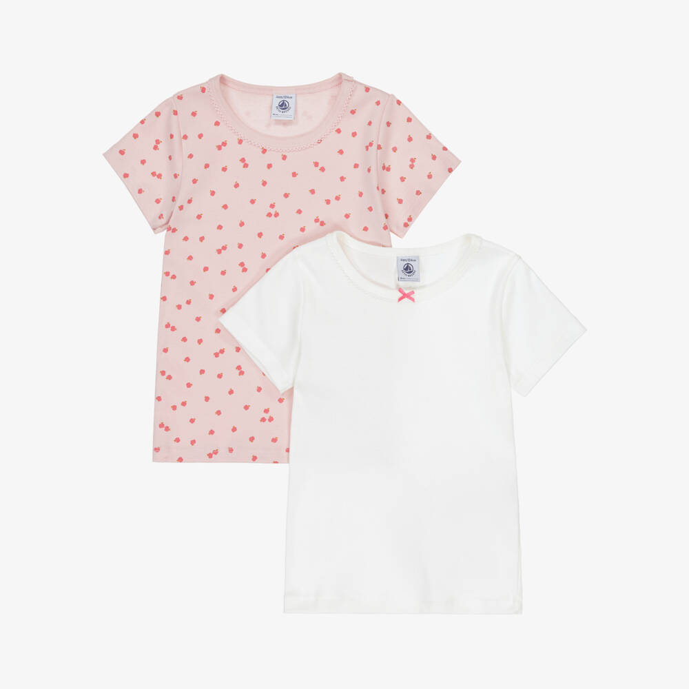Petit Bateau-Комплект маек с яблочным принтом розовый и белый для девочек | Childrensalon Outlet