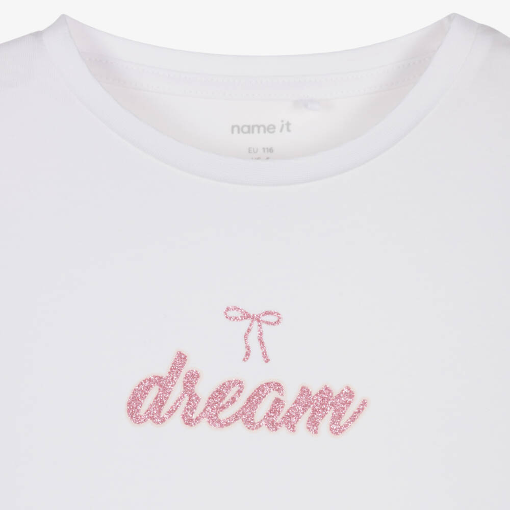 NAME IT-Girls White & Pink Bow Print Cotton Pyjamas | Childrensalon Outlet