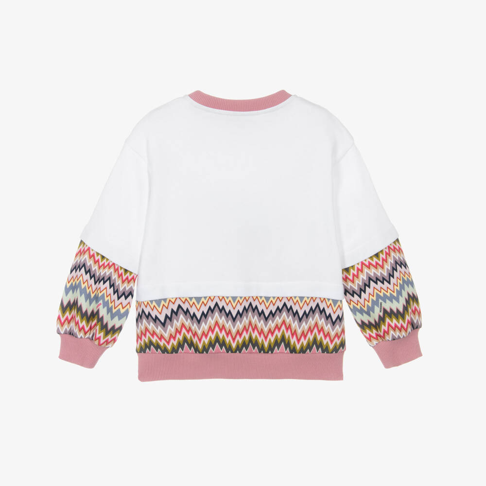 Missoni-Girls White & Pink Cotton Zigzag Sweatshirt | Childrensalon Outlet
