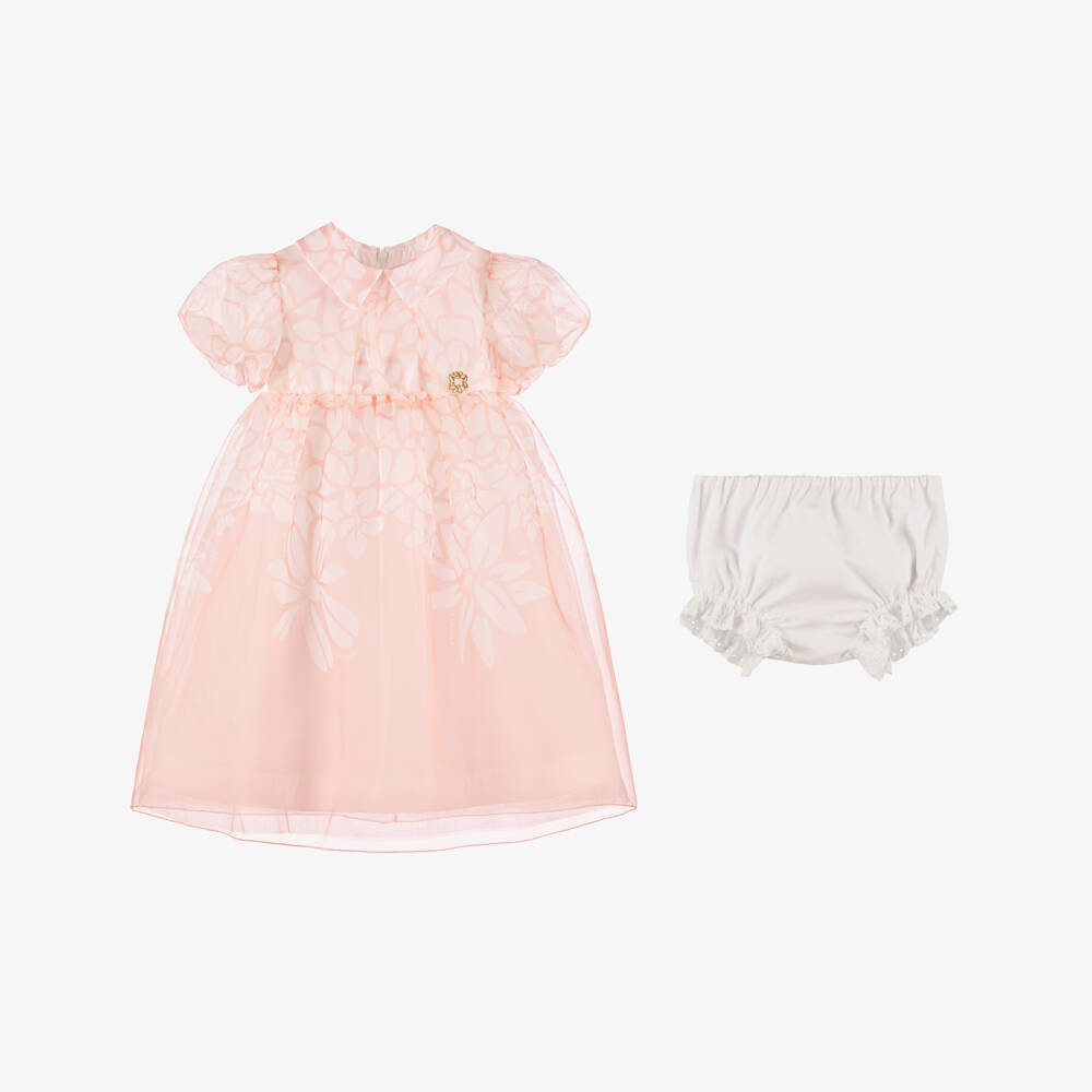 Elie Saab-Girls White & Pink Floral Print Organza Dress | Childrensalon Outlet
