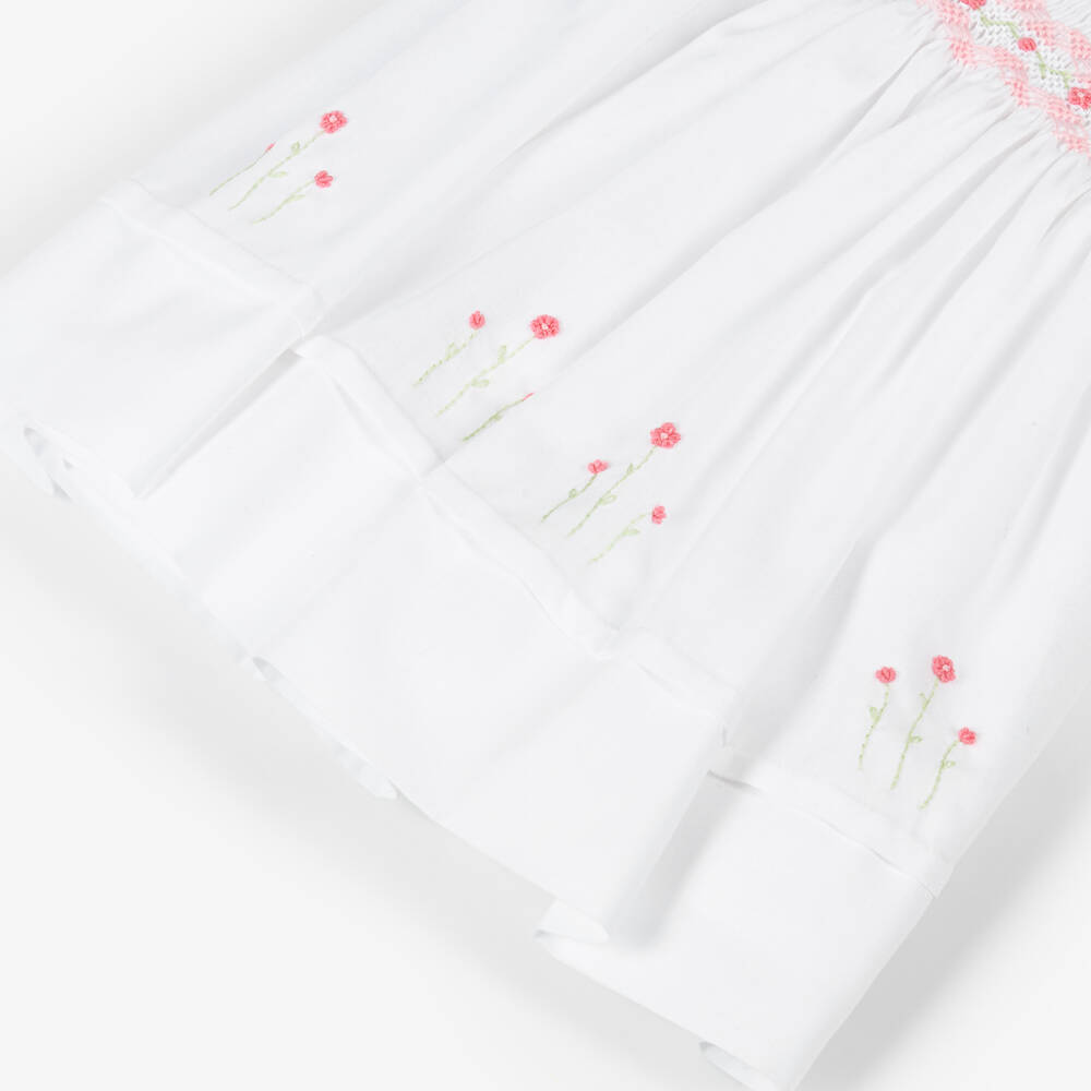 Sarah Louise-Girls White & Pink Hand-Smocked Dress | Childrensalon Outlet