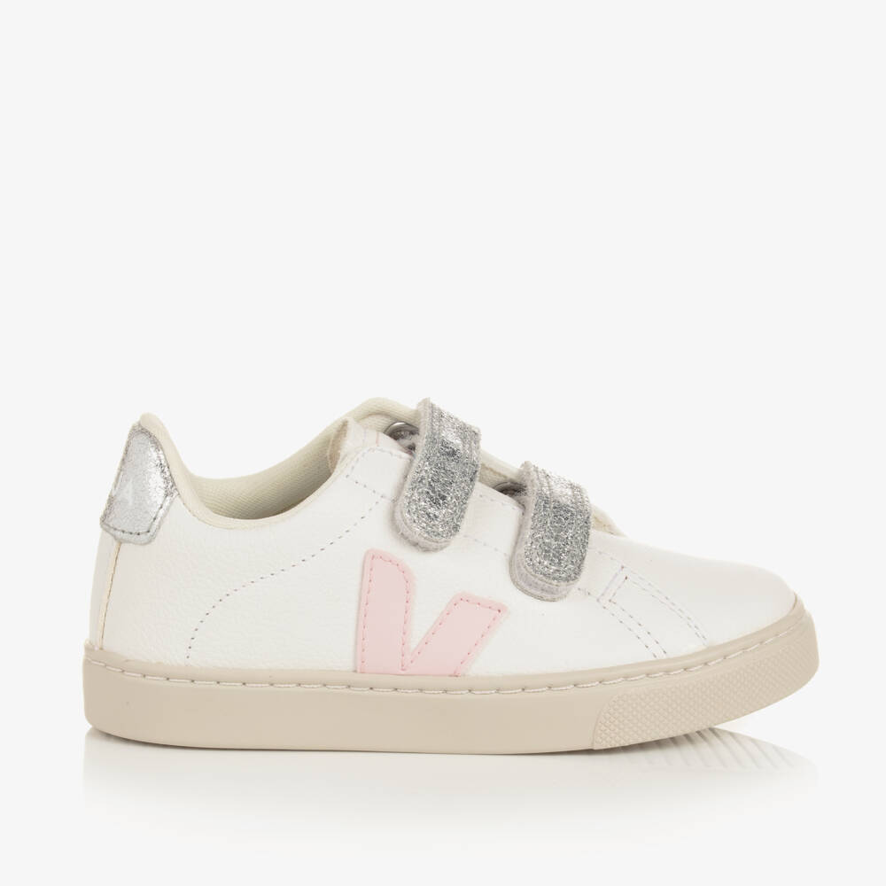 VEJA-Girls White & Pink Leather Esplar Trainers | Childrensalon Outlet
