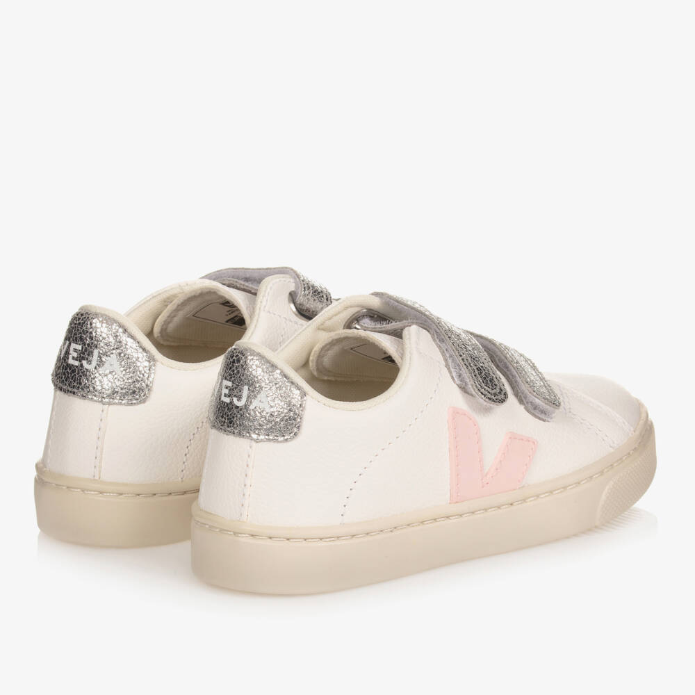 VEJA-Girls White & Pink Leather Esplar Trainers | Childrensalon Outlet