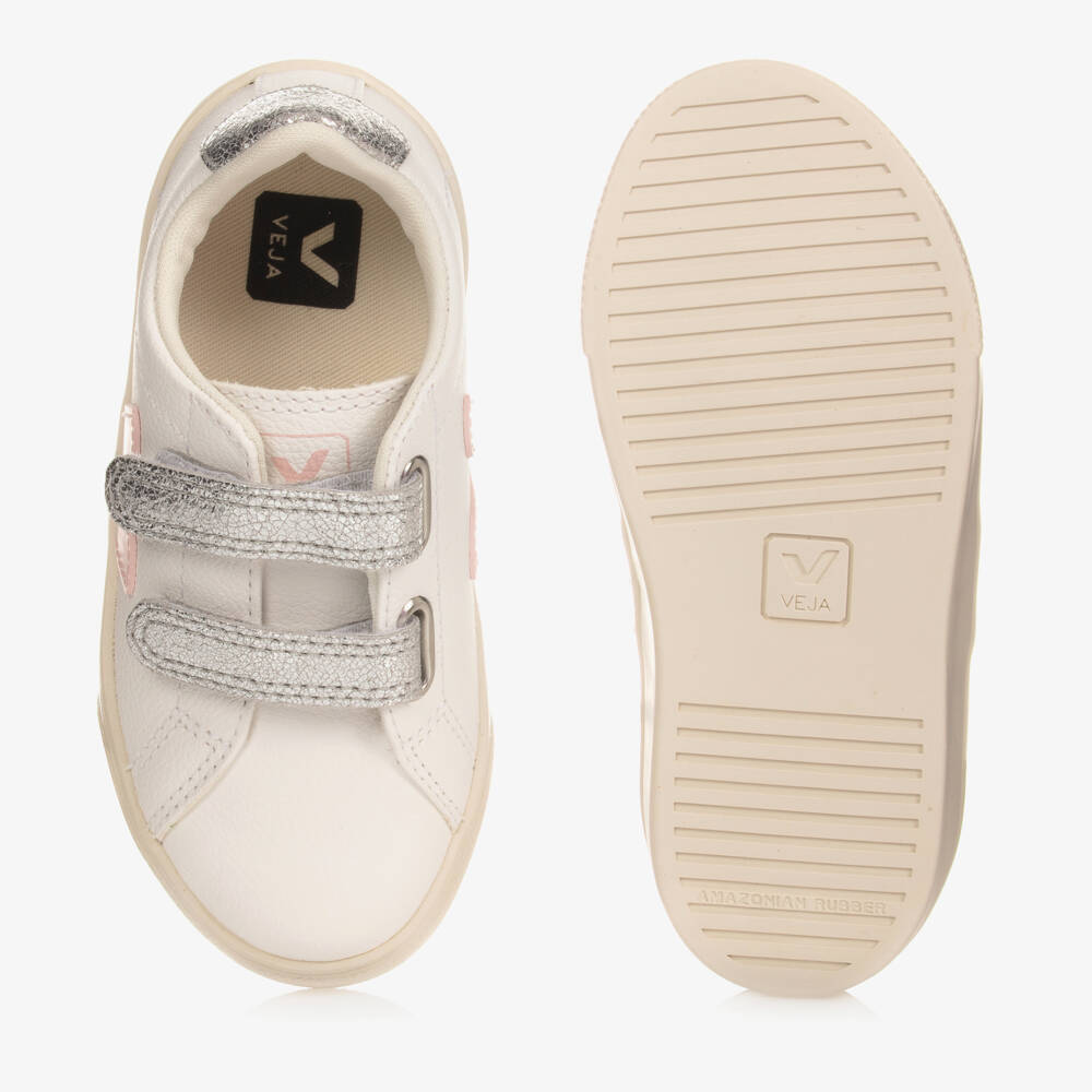 VEJA-Girls White & Pink Leather Esplar Trainers | Childrensalon Outlet
