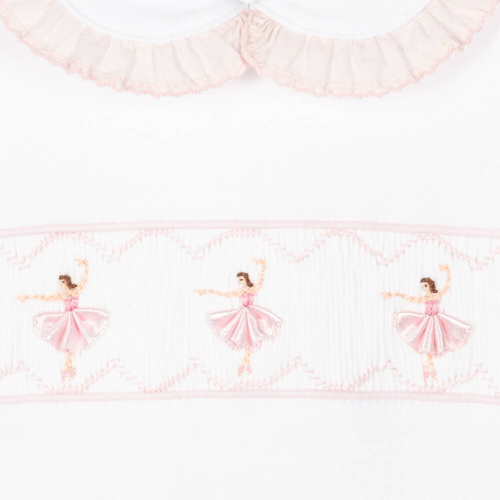 Mini-la-Mode-Girls White & Pink Pima Cotton Babygrow | Childrensalon Outlet