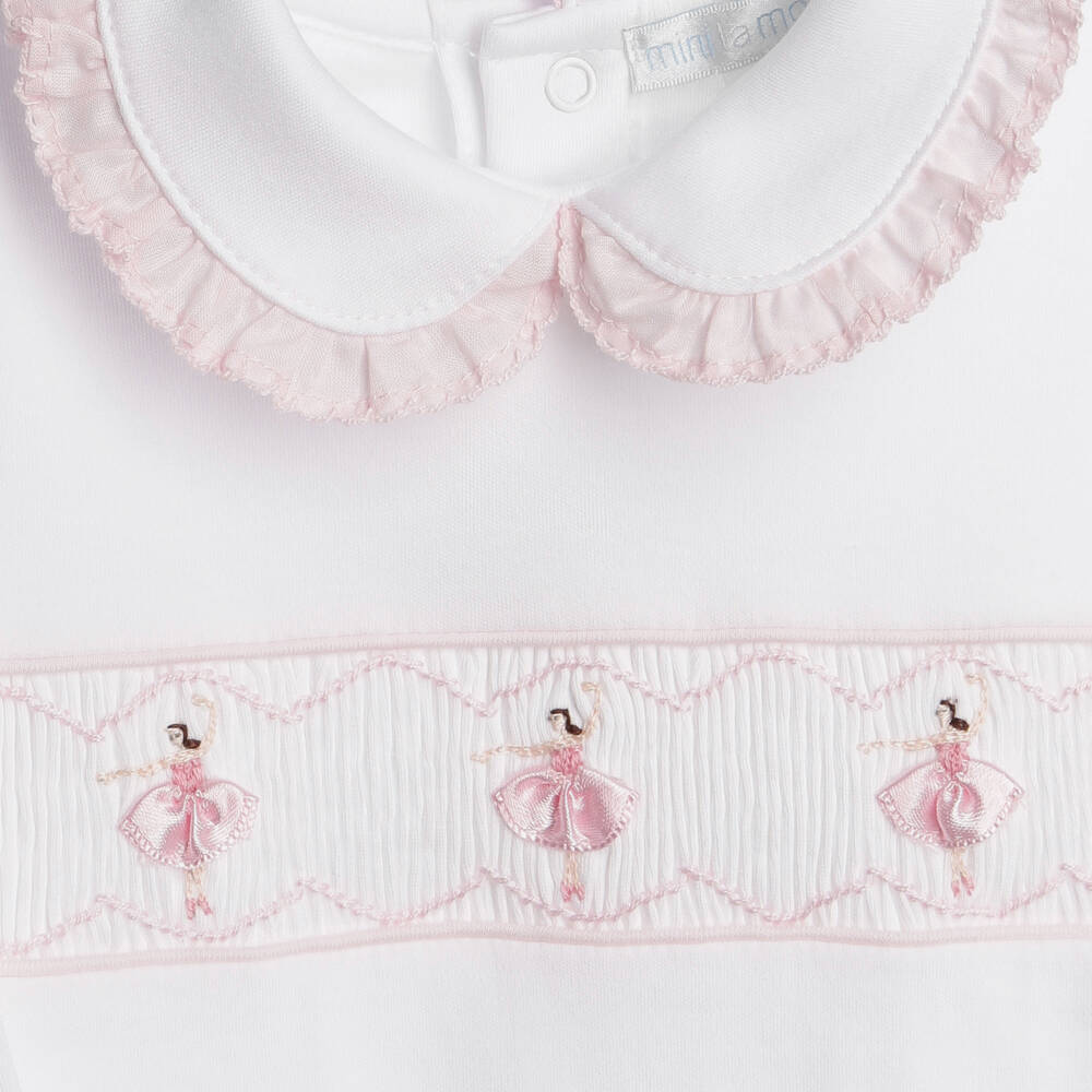 Mini-la-Mode-Girls White & Pink Pima Cotton Babygrow | Childrensalon Outlet